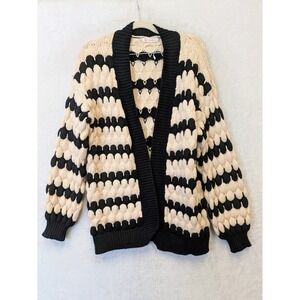 KIRUNDO Women's Size S Beige Black Knit Cardigan Sweater